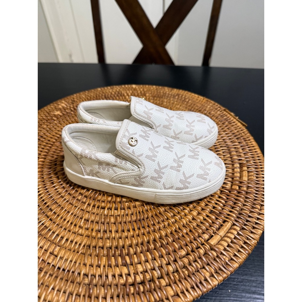 Michael Kors Kids White MK Monogram Logo Slip On Sneakers Shoes Size 11